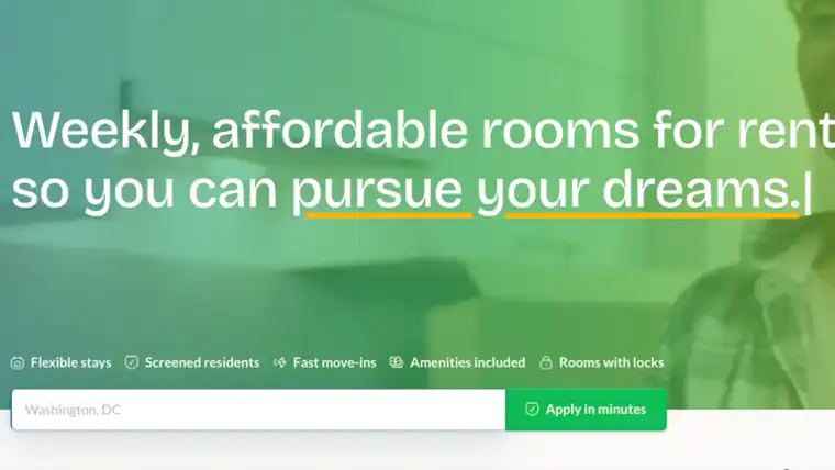 PadSplit homepage hero with a rotating headline