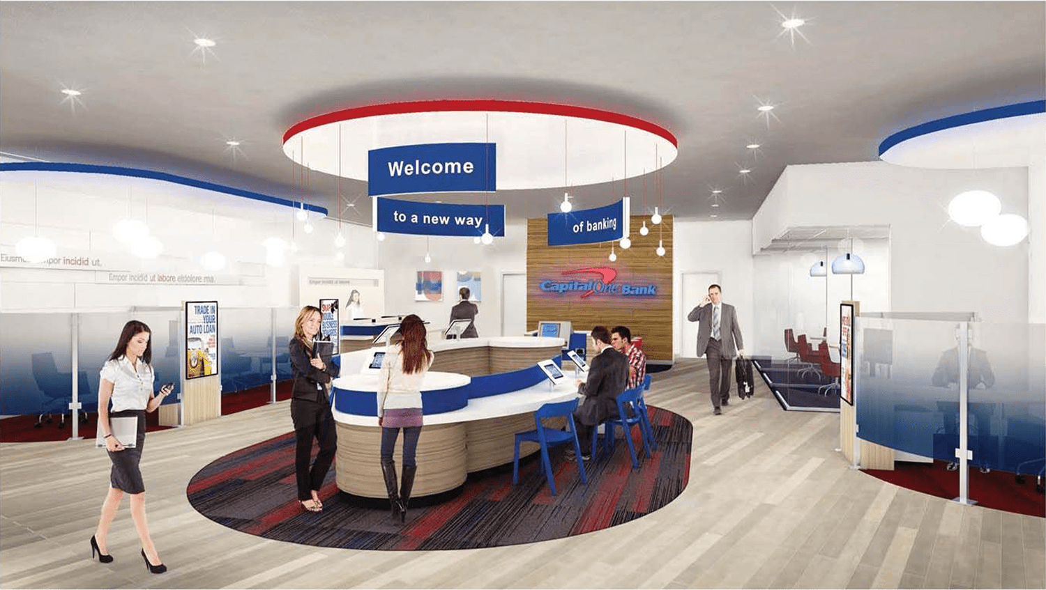 Digital service bar at a bank branch.